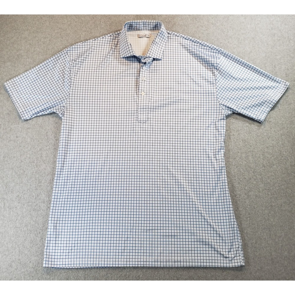 Collars & Co Dress Collar Polo Shirt Mens Blue White Check Size L Short Sleeve